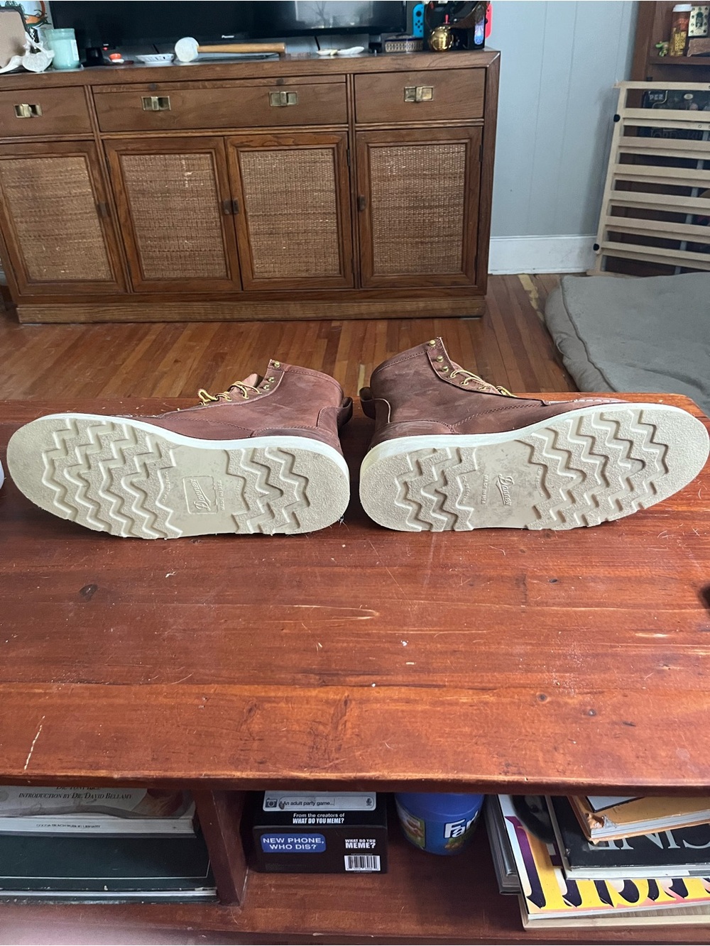 Danner Brown Leather Moc Toe Work Boots with White Sole - Picture 5 of 9